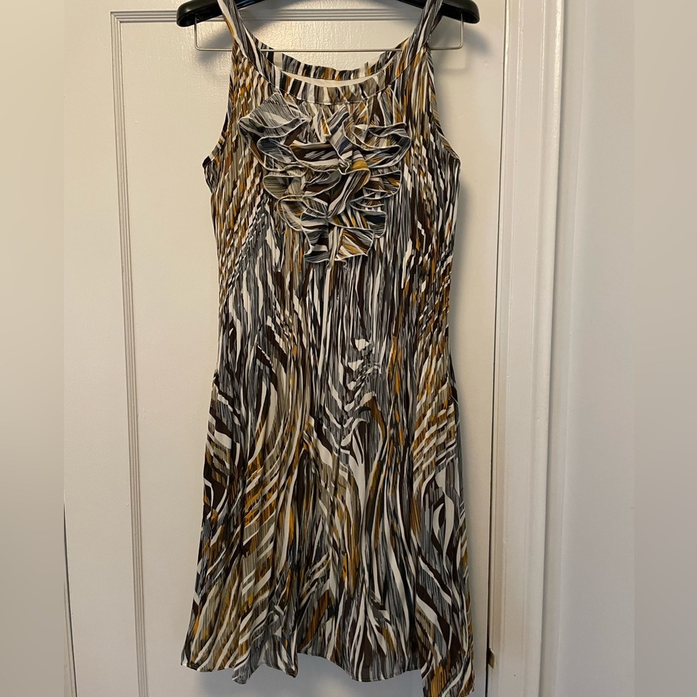 Sleeveless Ruffle-Front Multicolor Printed Dress